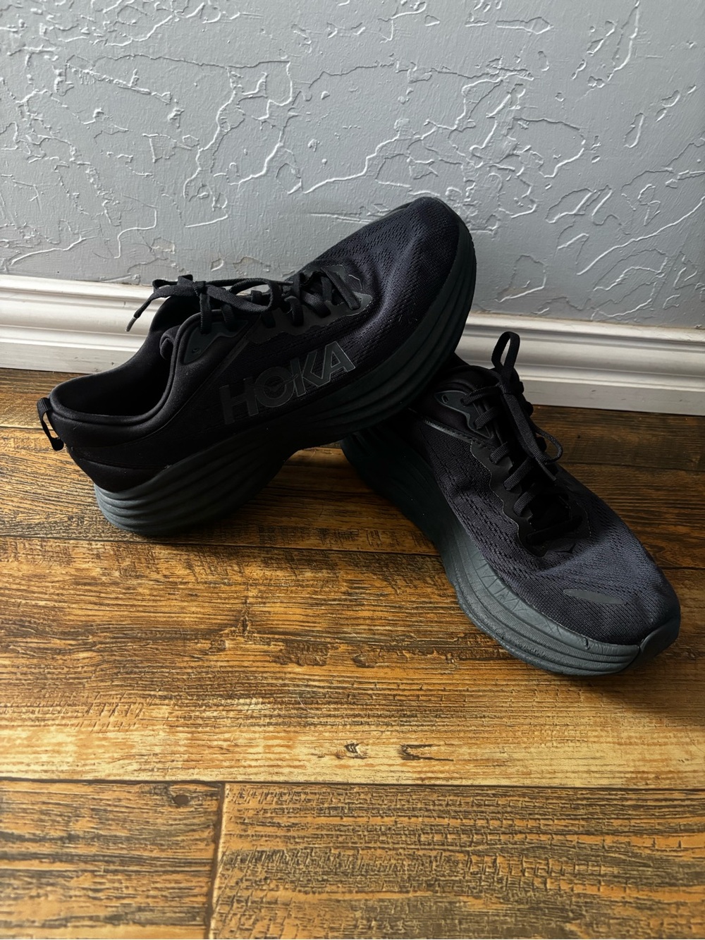 Hoka Men's Black Bondi 8Athletic Running Shoes with Thick Cushioned Sole